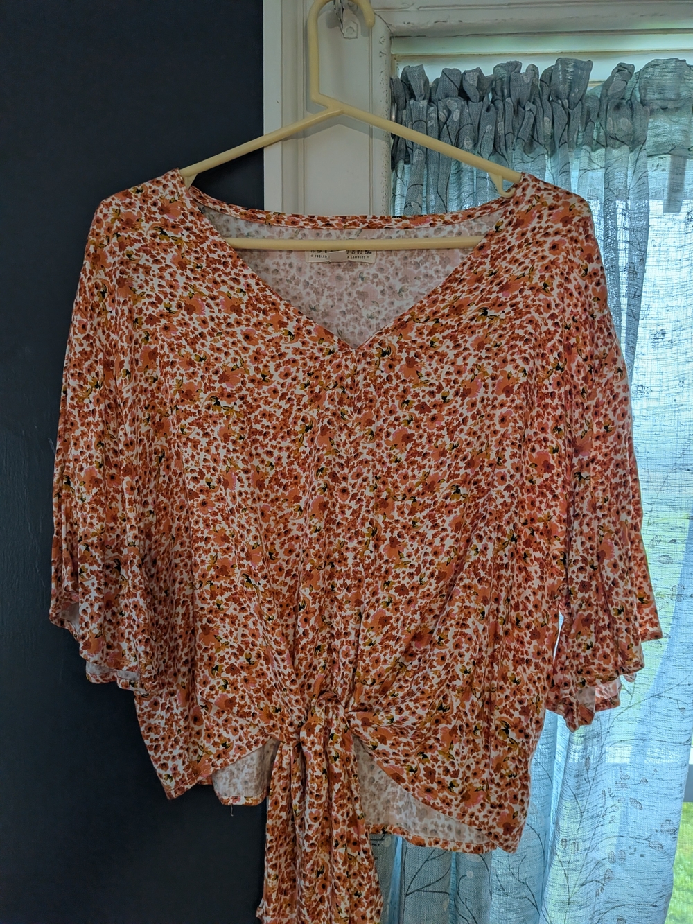 Wildflowers Coral Rust Floral Tie-Front Blouse
